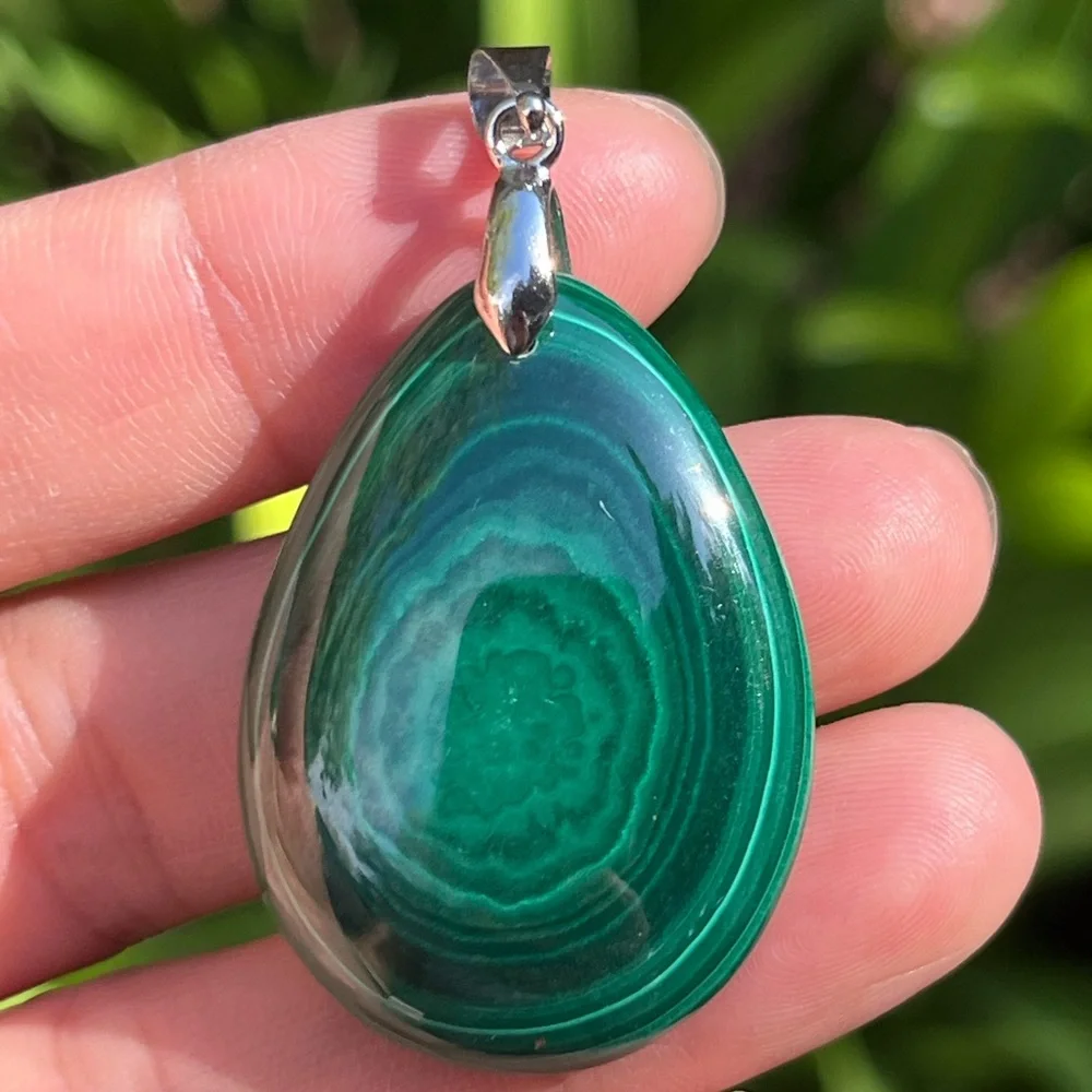 Sterling silver 925 stamped natural malachite pendant‎ 0202